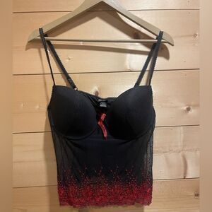Fredricks of Hollywood Black Red Sequin Bustier 38 D